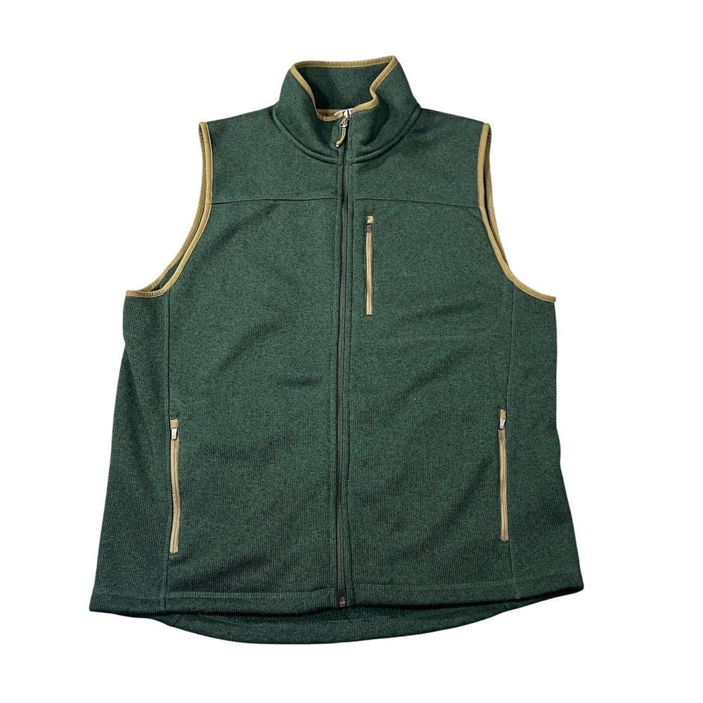 LL Bean Men's Large Fleece Vest Green Slightly Fitted Zip Up Pockets